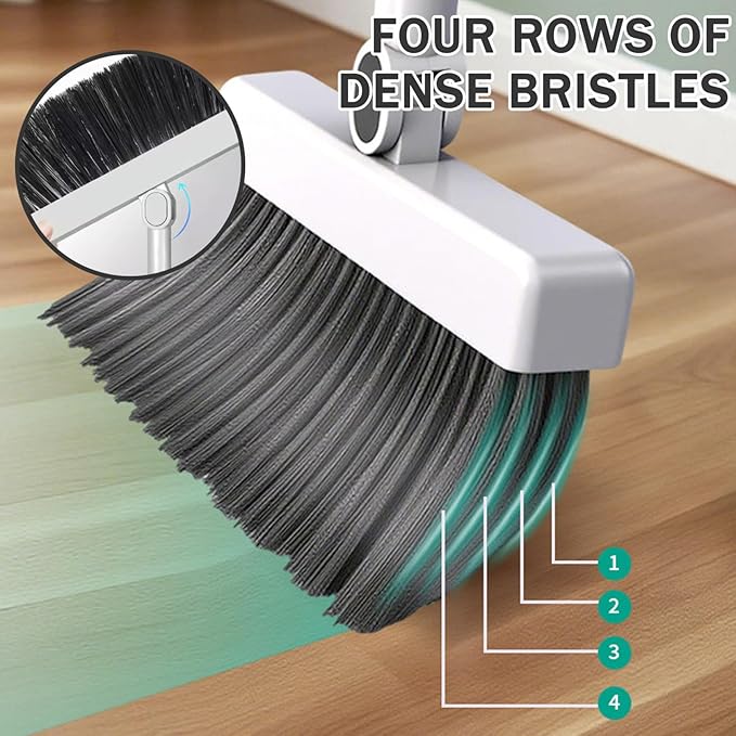 3-in-1 Foldable Rotating Broom with Dustpan Combo Set Long Handle for Home Office School Dorm
