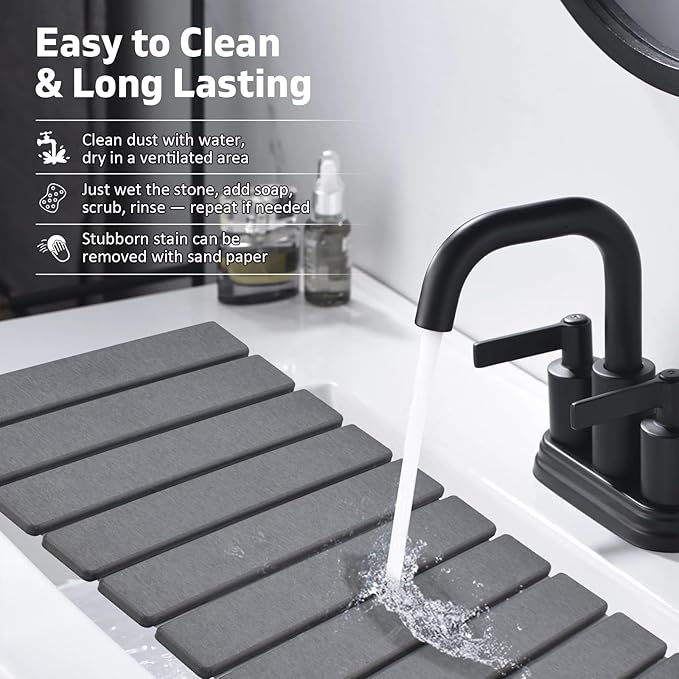 Large Stone Dish Drying Mats for Kitchen Counter 24(L)×16(W) Fast Drying Collapsible Mat Eco-Friendly Absorbent Diatomaceous Earth Mats for Dishes Bottles Match Any Countertop【Dark gray】