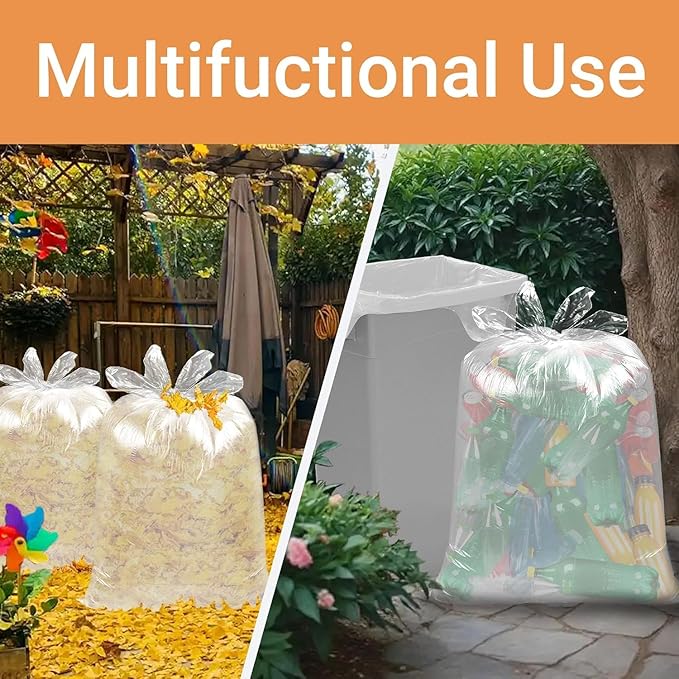 23-33 Gallon 1.2 Mil Heavy Duty Trash Bags 60 Count with 4 Innovative Flap Ties | Compatible with Rubbermaid Brute &amp Winco &amp Behrens 30-33 Gallon Round Trash Can Black 30 Count &amp Clear 30