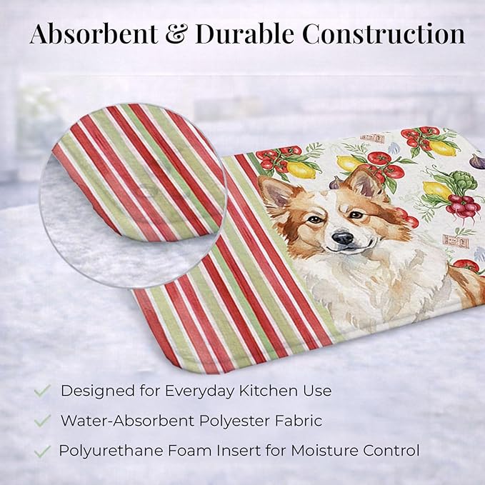 Caroline's Treasures Tan Icelandic Sheepdog Vegetables Dish Drying Mat Absorbent Dish Drying Mat Pad for Kitchen Counter Dish Drainer Mat for Countertop 14 x 21 Multicolor