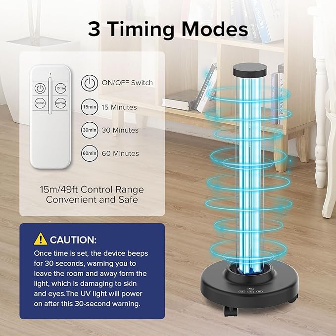 SANSI 100W UVC Disinfection Cart with Wheels Portable Mobile UV Light Sanitizer with Remote &amp 3 Timer Settings Ozone-Free 99.9% Germ Kill in 30 Mins for Large Space Home Hotel School
