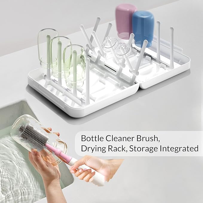 Powerful Electric Baby Bottle Brush Cleaner SetComplete with Silicone Bottle/Nipple/Gap/Straw BrushesPlus a Dispenser and Foldable Drying RackEffort Electric Cleaning BrushPortable Travel Set