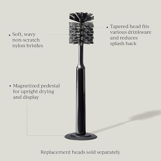 Ionic Bottle Brush Magnetized to Stand Upright Stainless Steel with Replaceable Head Onyx/Black