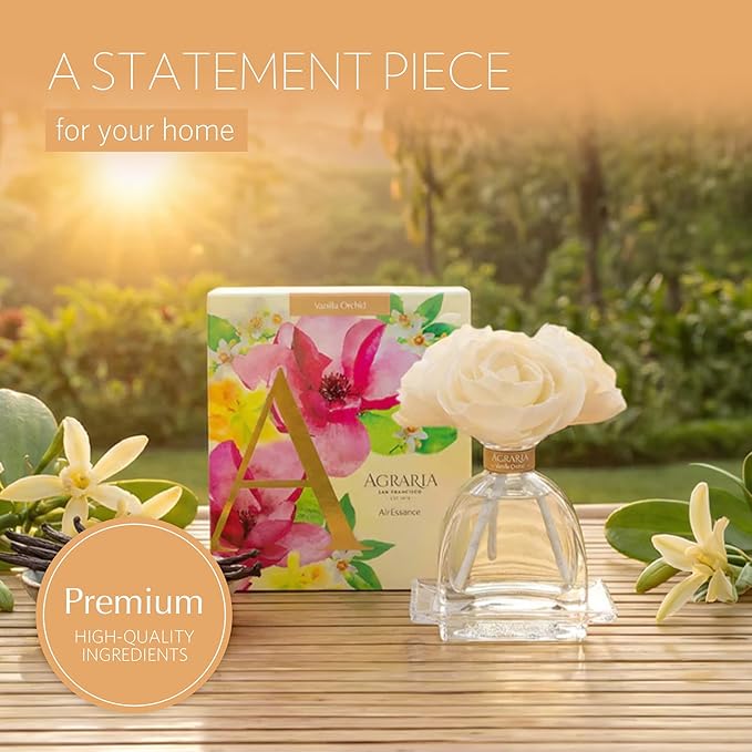 Agraria AirEssence Flower and Reed Diffuser Set Hand Crafted Sola Flower Botanical Home Fragrance Diffuser Home Decor for Living Room Bedroom and More