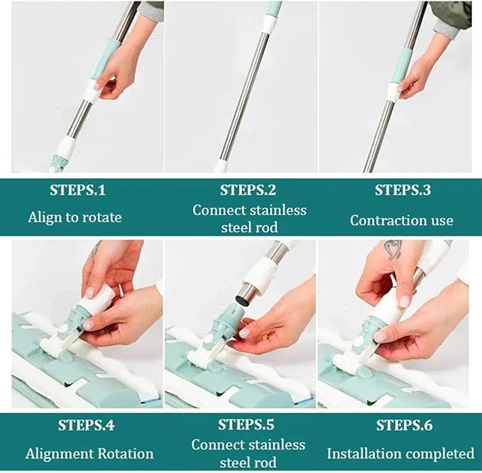 Flat Mop with Stainless Steel Handle Microfiber Floor Mop 15 with 4 Pads Adjustable Handle 360 Rotatable Adjustable Retractable Cleaning Mops (Green)