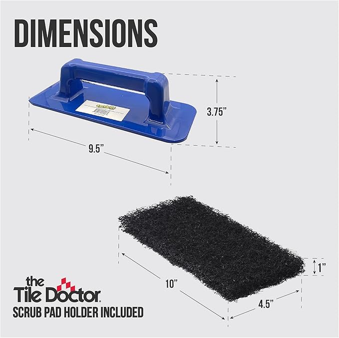 Scrub Doctor 6-Pack of 10 x 4.5 x 1 in. Large Black Scrub Pads and Scrub Pad Holder Scrub-HLD-L-BLK-6 Maximum Abrasion Scrubbing Pads for Cast Iron Pots BBQ Grills Oven Cleaning and Paint Removal