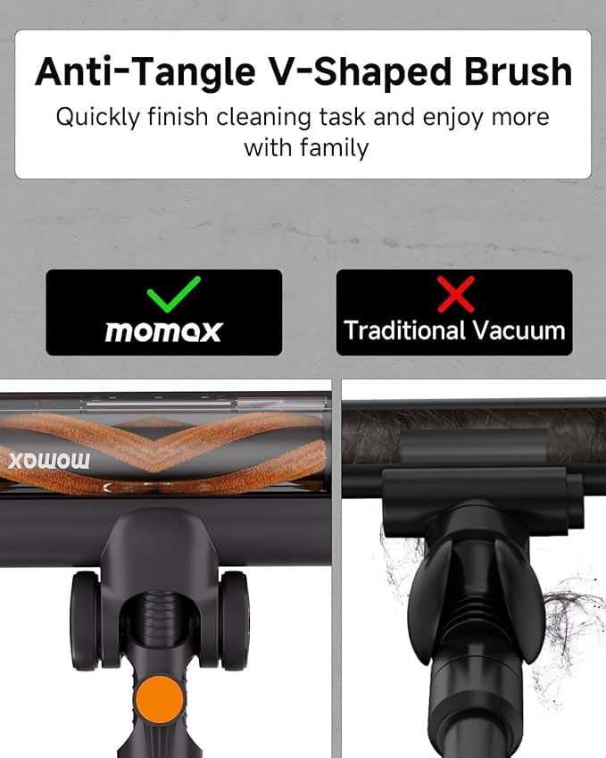 MOMAX Vacuum Cleaner for Home – Cordless Stick Vacuum with Powerful Suction Rechargeable Lightweight 45 Mins Runtime for Carpet Hard Floors Pet Hair Cat Litter (Orange &amp Black)