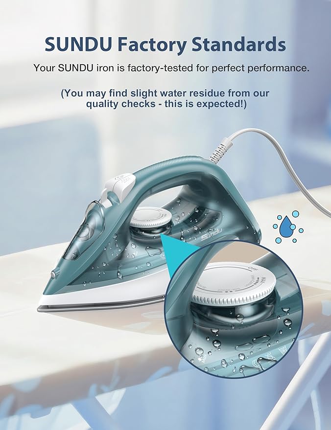 Sundu Burst steam Iron for Clothes - 1500W Iron with Ceramic Coated Soleplate Rapid Heating Self-Cleaning Auto-Off 11.84oz Water Tank Precise Thermostat Home Use Green
