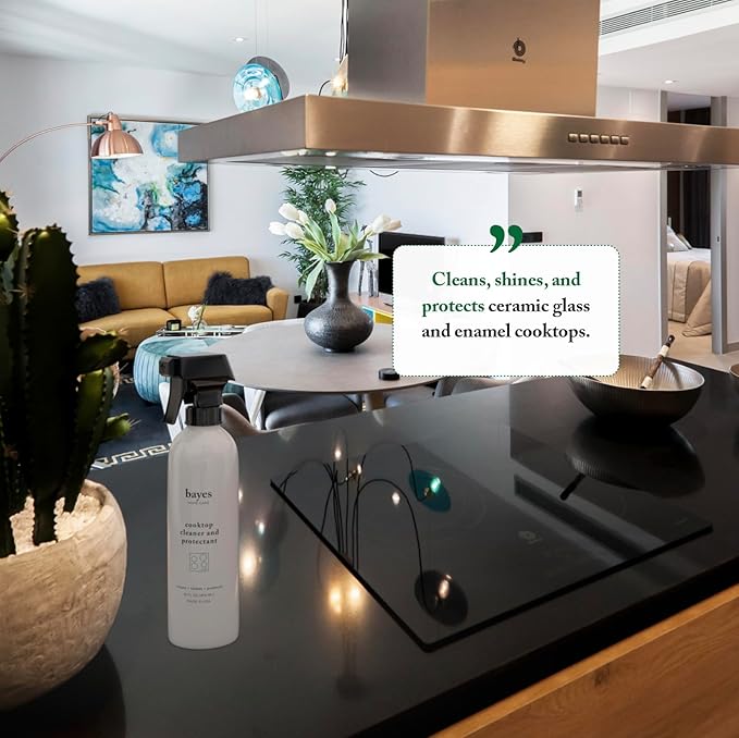 Bayes Cooktop Cleaner and Protectant for Daily Use - Cleans Shines and Protects Ceramic Glass and Enamel Cooktops - For Fingerprints Grease Residue and Smudges - 16 oz 2 Pack