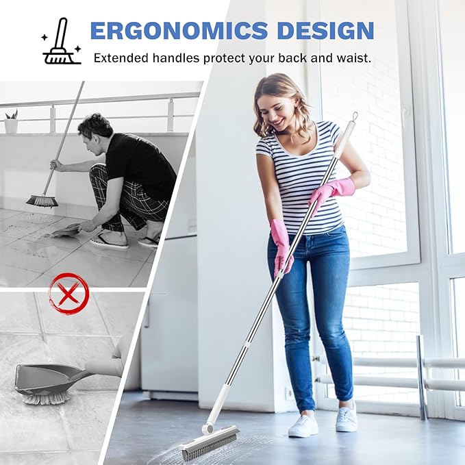 SetSail Grout Cleaner Brush with Long Handle &amp 3-in-1 Tile Tub Floor Scrubber V-Shaped Floor Scrub Brush Swivel Grout Brush Stiff Bristle Floor Grout Scrubber for Bathroom