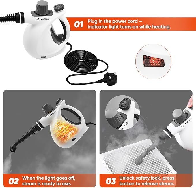 Steam Disinfection Cleaner Handheld Pressurized Steamer with 9-Piece Accessories for Multi-Surface Cleaning Natural Sanitization for Kitchen Floor (1 x Steam Cleaner Kit + 4 Fiber Cloths)