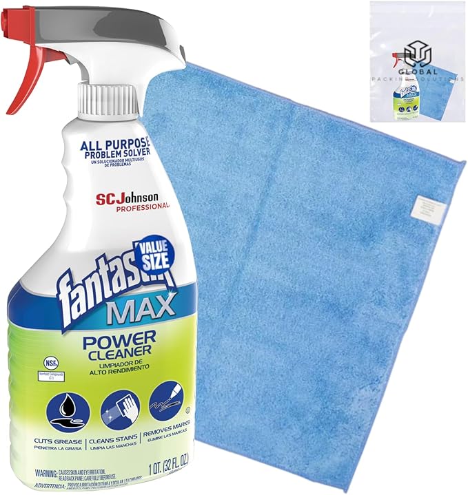 Fantastic MAX All Purpose Power Cleaner Degreaser Pleasant Scent 32 Fl Oz bundled with Micro Fiber Cloth