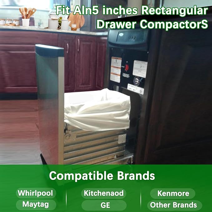 60 Pack Trash Compactor Bags W10165294RB Fits for 15-inch Rectangular Drawer Compactors2.6 Mils Leak Proof Heavier Duty Compactor Bags Compatible with Whirlpool Kenmore15 Gallon Garbage Disposal Bag