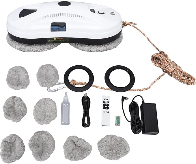 Window Cleaner Robot 2800Pa Suction Power Glass Cleaning Robot with 8 Cloth Double Disc Wiping Cleaning Robot for Windows Tiles Glass Door
