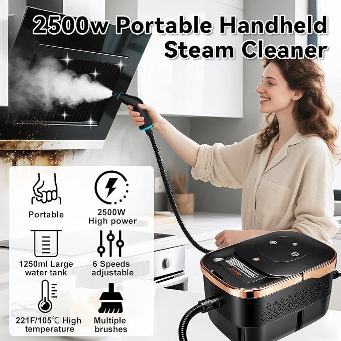 Steam Cleaner 2500W Portable Handheld Steamer for Cleaning Large Capacity Tank Pressurized Steam Cleaning Machine for Home Car Bathroom Kitchen Furniture Grout Floor Tile
