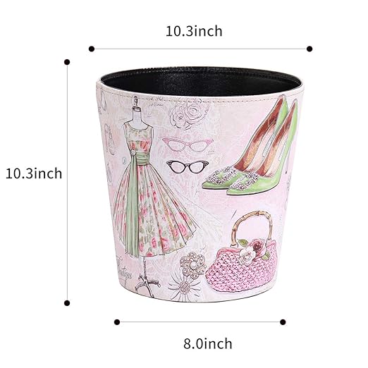 PU Leather Small Trash Can Wastebasket Round Garbage Container Basket for Bathrooms Laundry Room Kitchens Offices Kids Rooms BedroomsDormsHome Decorative Art Bin 2.9 Gallon(Fashion Style)