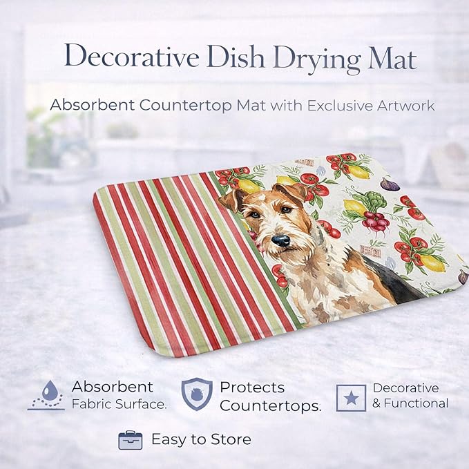 Caroline's Treasures Wire Fox Terrier Vegetables Dish Drying Mat Absorbent Dish Drying Mat Pad for Kitchen Counter Dish Drainer Mat for Countertop 14 x 21 Multicolor
