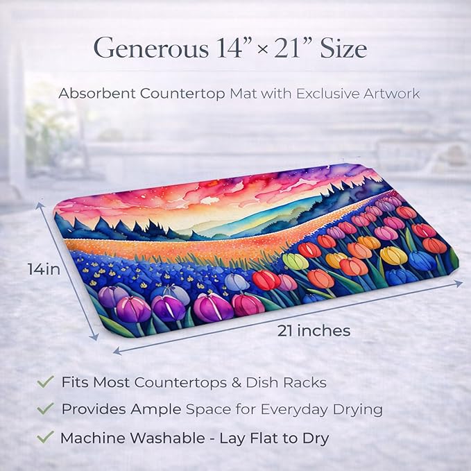 Caroline's Treasures DAC1439DDM Hyacinths in Color Dish Drying Mat Absorbent Dish Drying Mat Pad for Kitchen Counter Dish Drainer Mat for Countertop 14 x 21 Multicolor