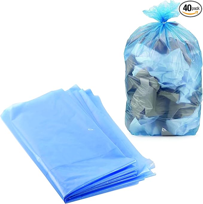 46 Gallon Heavy Duty Large Blue Recycling Trash Bags [40 PACK] -Blue Yard Trash Bags Great for Aluminum Glass bottles and Landscaping Bag Recycling Garbage Bags 2 Mil (46 Gallon - 40 Count)