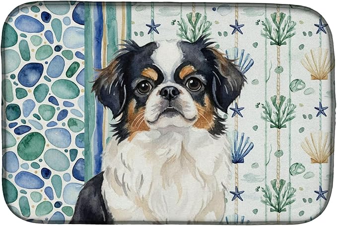 Caroline's Treasures Tricolor Japanese Chin Coastal Sea Glass Dish Drying Mat Absorbent Dish Drying Mat Pad for Kitchen Counter Dish Drainer Mat for Countertop 14 x 21 Multicolor