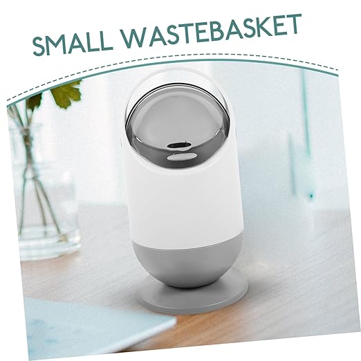 Mini Desktop Trash Can Portable Grey Wastebasket for Office Bathroom Kitchen Compact Garbage Bin Lid for Easy Disposal