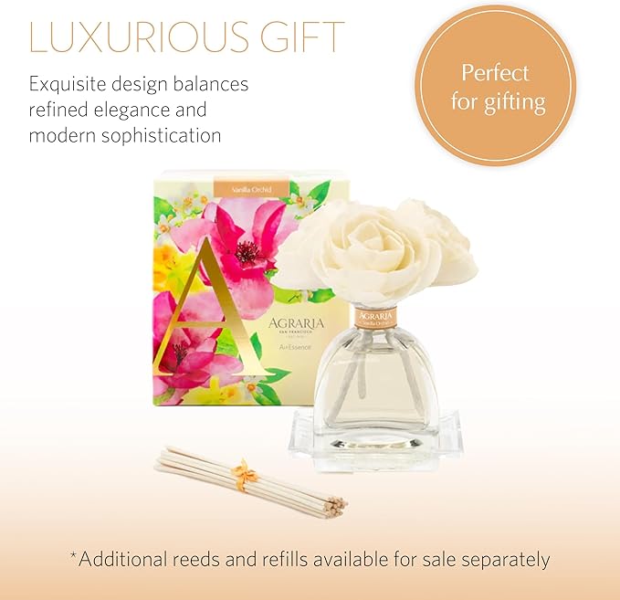 Agraria AirEssence Flower and Reed Diffuser Set Hand Crafted Sola Flower Botanical Home Fragrance Diffuser Home Decor for Living Room Bedroom and More