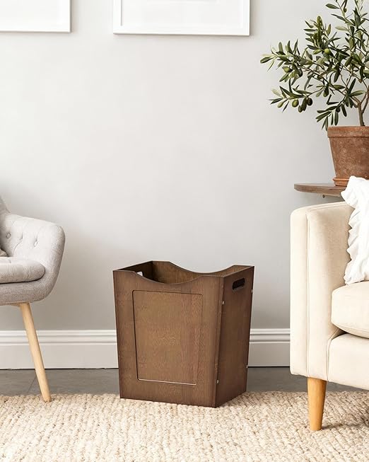Bamboo Trash Can 4.5 Gallon Curved Design Multi-Use Bin for Bedroom Office Bathroom Kitchen Wastebasket for Paper &amp Towel Storage Natural Brown MCW30MA