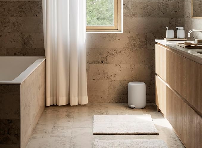 Blomus Sono Cosmetic bin with Soft-Close 3 L Pedal bin in Beige with Pedal Moonbeam Colour Bathroom Waste bin Made of Plastic and Silicone Removable Inner bin Diameter 20 x 25 cm