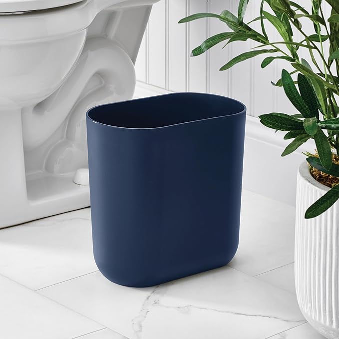 iDesign Small Slim Plastic Bathroom Trash Can Garbage Can for Bedroom Office Desk Dorm 2-Pack Navy Blue