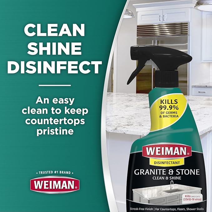Weiman Disinfectant Granite Daily Clean &amp Shine (2 Pack with Polishing Cloth) Safely Clean Disinfect and Shine Granite Marble Soapstone Quartz Quartzite Slate Limestone Corian Laminate Tile Counte