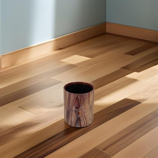 PartyKindom Vintage Imitation Wood Grain Trash Can Round Lidless Garbage Bin for Office and Home Sturdy Easy-Clean Wastebasket with Natural Wood Look Bathroom and Bedroom Waste Container