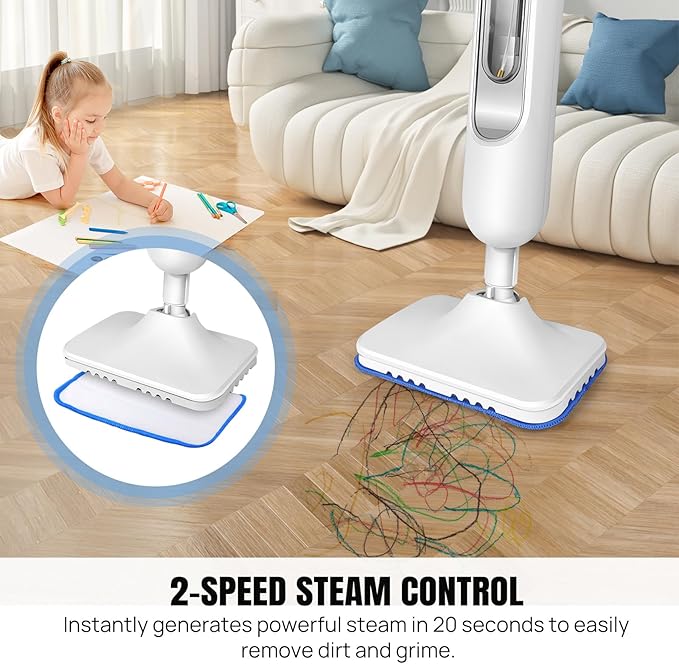 Multi-Surface Steam Mop 90° Bendable Handle for Under Furniture Detachable Handle with 2 Reusable Pads 400ml Water Tank for Tile Grout Clothes Fabric &amp Upholstery Handheld Steam Cleaner