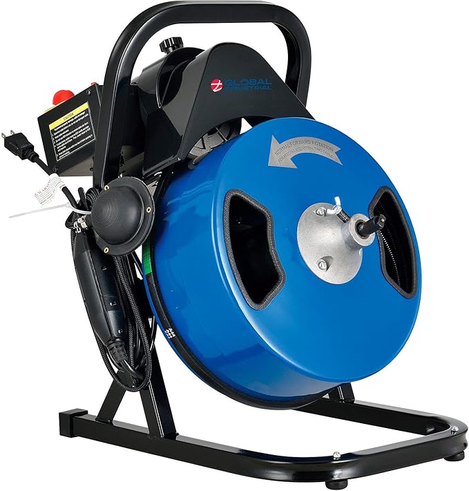 Global Industrial Drain Cleaner For 2-4 Pipe 220 RPM 75' Cable