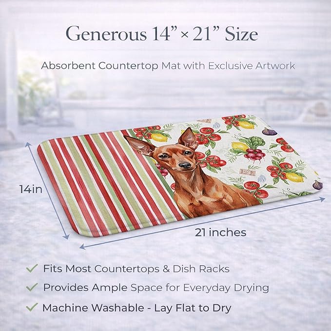 Caroline's Treasures Red Miniature Pinscher Min Pin Vegetables Dish Drying Mat Absorbent Dish Drying Mat Pad for Kitchen Counter Dish Drainer Mat for Countertop 14 x 21 Multicolor