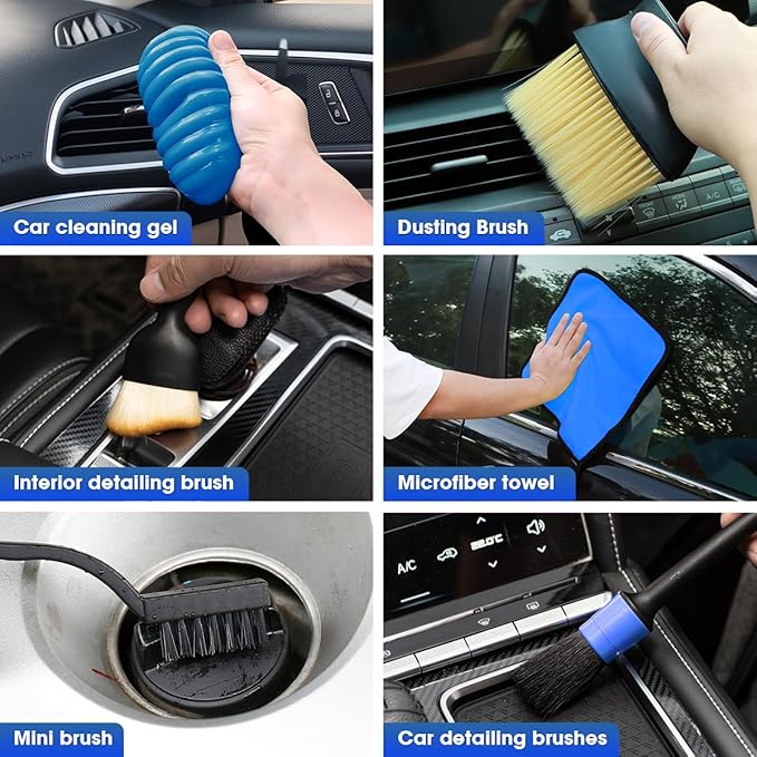 Viewsun Car Cleaning Kit Car Interior Detailing Kit with High Power Handheld Vacuum Cordless Rechargeable Detailing Brush Set Windshield Cleaner Complete Auto Accessories for Men Women Gift