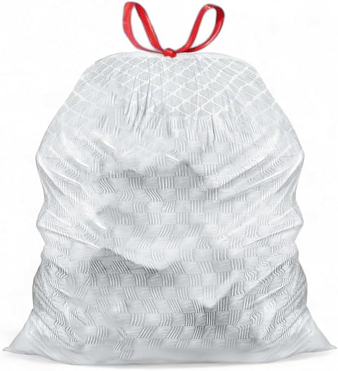 Mighty Flex 13 Gallon Trash Bags Drawstring 600ct Heavy-Duty Large Garbage Bags Ultra-Flexible Leak and Odor-Resistant Plastic Garbage Bags for Home and Commercial Use Unscented (White)