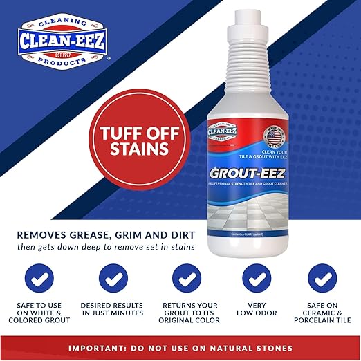 Clean-eez Grout-eez Super Heavy-Duty Grout Cleaner - Powerful Tile and Floor Stain Remover for Bathroom Kitchen and More - 32 oz.