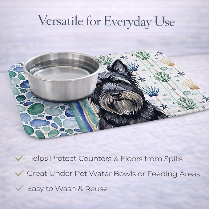 Caroline's Treasures Black Skye Terrier Coastal Sea Glass Dish Drying Mat Absorbent Dish Drying Mat Pad for Kitchen Counter Dish Drainer Mat for Countertop 14 x 21 Multicolor
