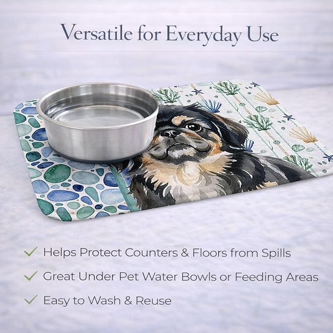 Caroline's Treasures Black and Tan Pekingese Coastal Sea Glass Dish Drying Mat Absorbent Dish Drying Mat Pad for Kitchen Counter Dish Drainer Mat for Countertop 14 x 21 Multicolor