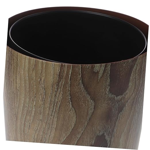 Vintage Wood Grain Trash Can Compact Round Wastebasket for Bathroom Kitchen Living Space Saving Home Garbage Container with Large Capacity and Multifunctional Use