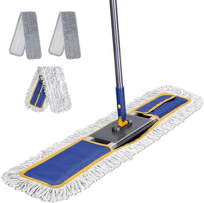 36 Commercial Mop for Floor Cleaning Masthome Heavy Duty Industrial Mop with 3 Pads Professional Microfiber Mops with 60'' Long HandleLarge Dust Mops for Office Garage Warehouse Factory Mall(Blue)