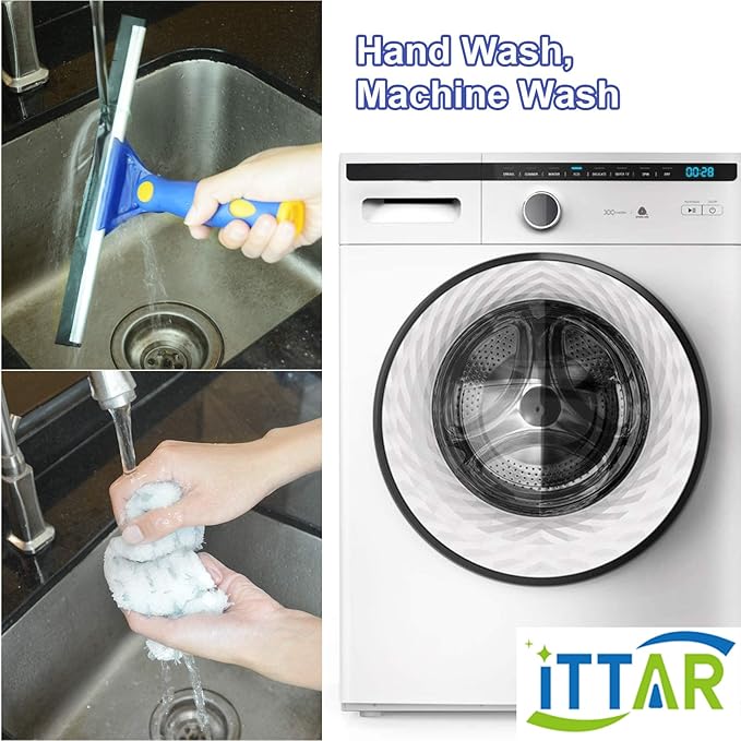 ITTAR Rotatable Window Cleaning Kit Glass Cleaner Tool with 60 Extension Pole Rubber Squeegee &amp 2 Microfiber Pads Combo Window Washing Equipment for Cleaning Shower High Windows Car Glass