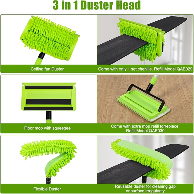 Ceiling Fan Cleaner Duster with 75'' Extension Pole Flexible High Ceiling Fan Blades Cleaning Tool Reusable Skinny Duster for Tight Spaces