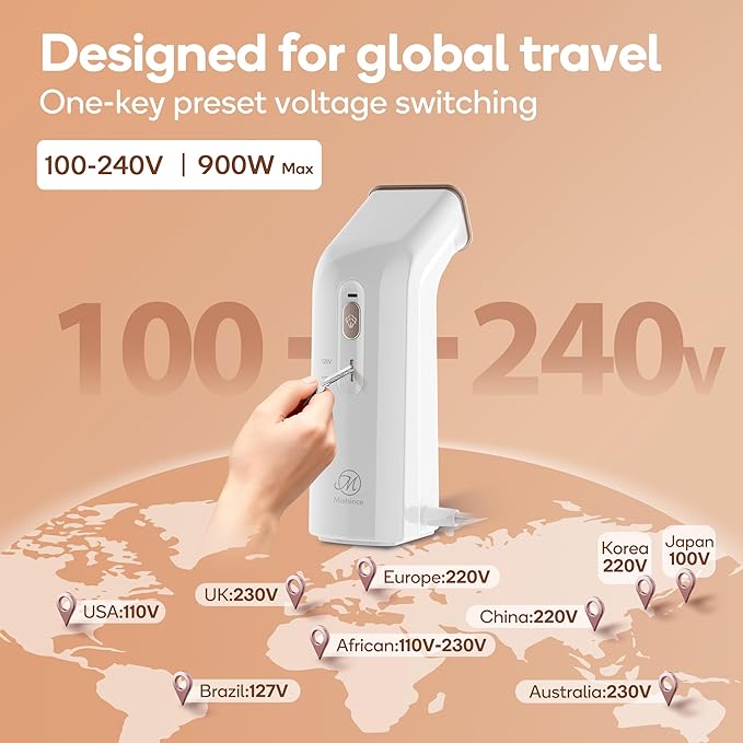 Mini Travel Steamer for Clothes110-240V Portable Dual Voltage Steamer &amp Iron 2 In 1Integrated 170ml Tank 25s Fast Heat1.2lbs Travel Size Fabric IronHandheld Steaming Wrinkles Remover For Garme