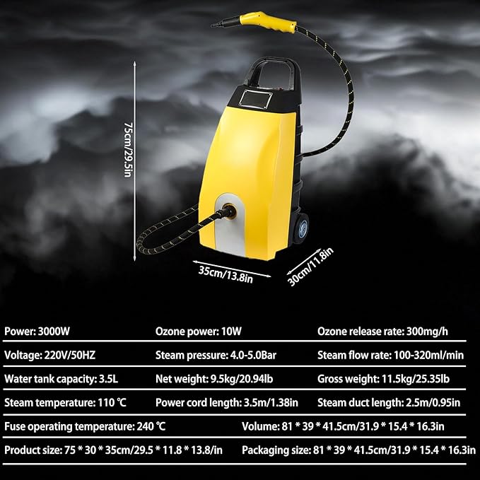 3.5L Large Capacity Portable Steam Engine: 3000W High - Pressure Multi - Use Steam Washer for Carpets Sofas Mattresses and Tiles Suitable for Home Use and Car Cleaning(Yellow)