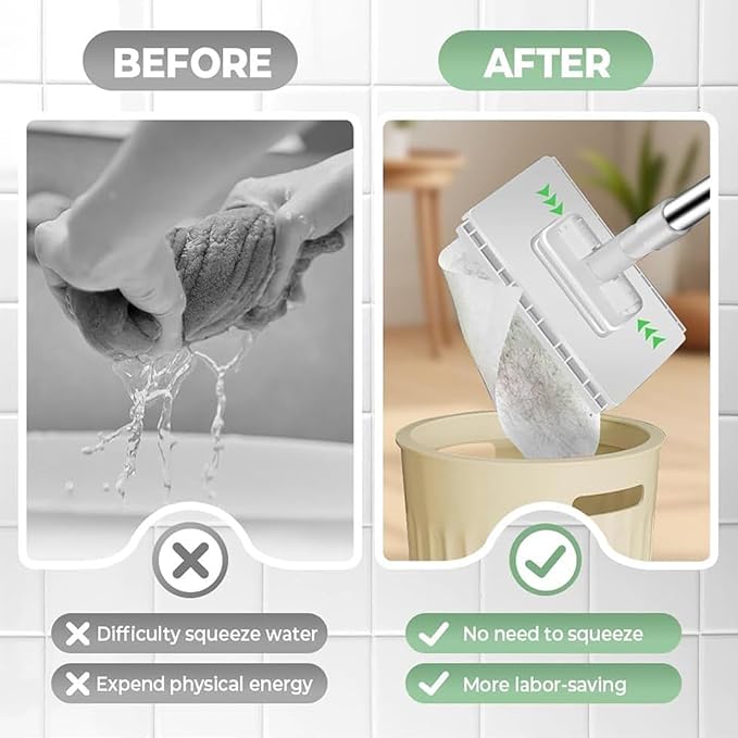 Lazy Mop Clip On - Disposables Dust Mop With 10 Reusable Cloths Automatic Cloth Changing Hands-free Mini Mops With 360°Rotating HeadCompatible With Reusable Towels &amp Disposables Wipes For Floor