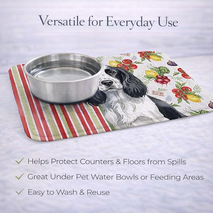 Caroline's Treasures Black and White English Springer Spaniel Vegetables Dish Drying Mat Absorbent Dish Drying Mat Pad for Kitchen Counter Dish Drainer Mat for Countertop 14 x 21 Multicolor