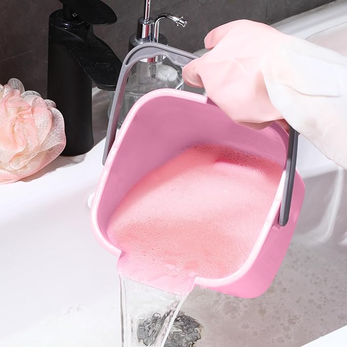 Yaomiao 4 Pcs Cleaning Bucket 3 Quart Small Sanitizing Square Bucket Detergent Pail with Measurements Spout and Handle for Home Commercial Use Restaurant Kitchen Office (Pink)
