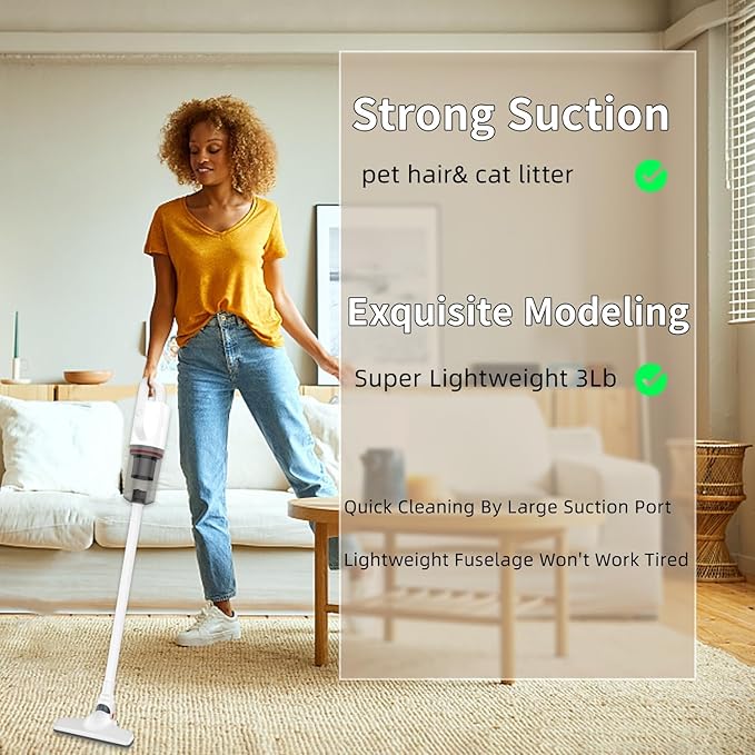 Cordless Vacuum Cleaner Handheld Stick Small Lightweight Vacuum for Home Pet Hair Hardwood Floor Cat Litter Area Rug Cleaning