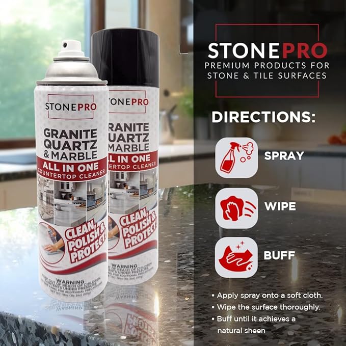 Stone Pro All-in-One Countertop Cleaner Spray - for Quartz Granite Marble &amp More!